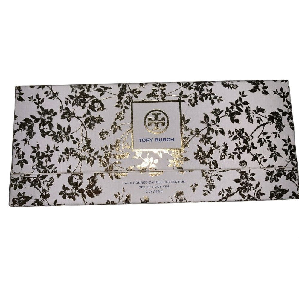 Tory Burch Empty Box from Candle Set 8 x 3.5 x 3.5 White Gold Floral Glam